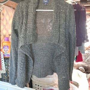American Eagle Outfitters Dark Gray Open-Front Knit Cardigan
